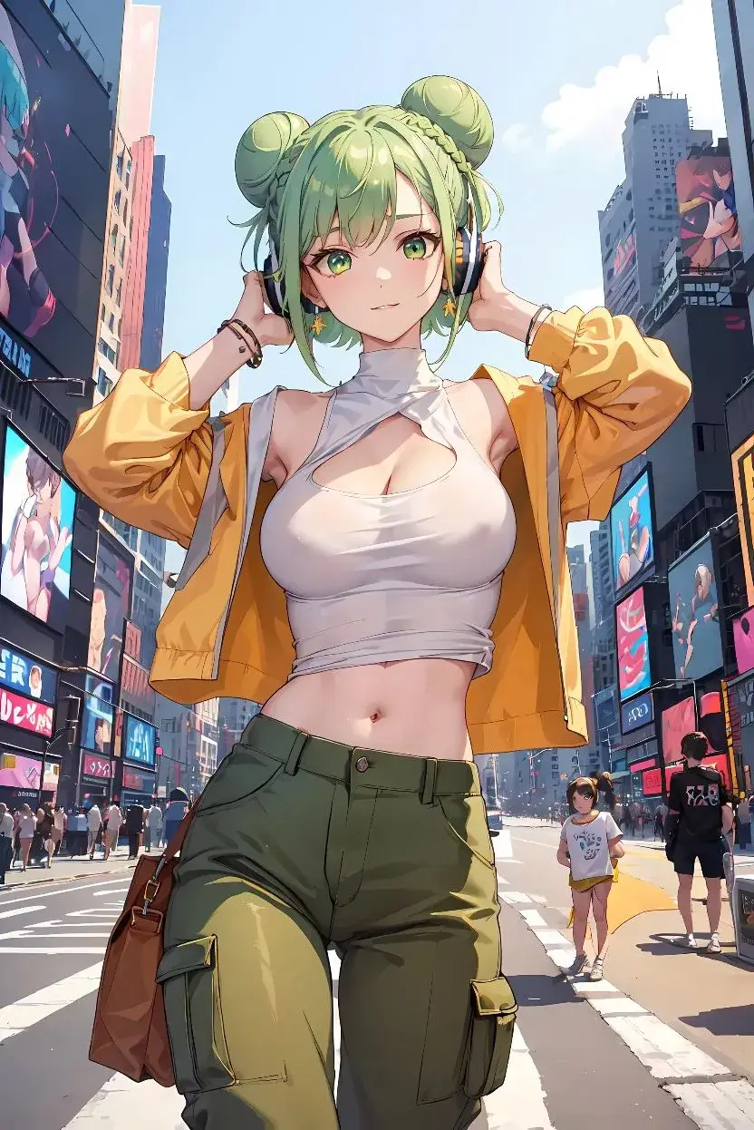 cute anime girl walking on the street